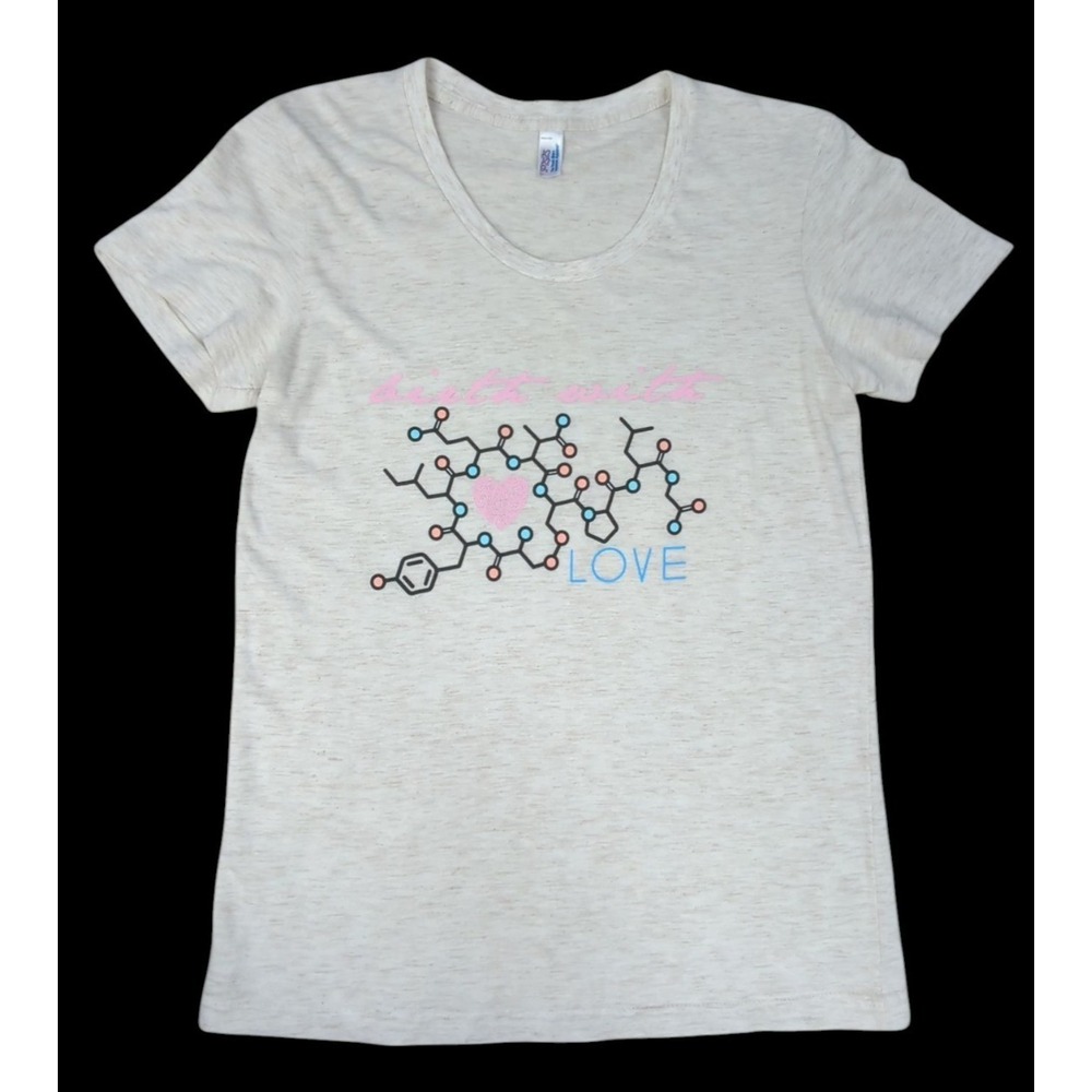 Women's Birth With Love pink blue molecules fitted t shirt XL fits Medium